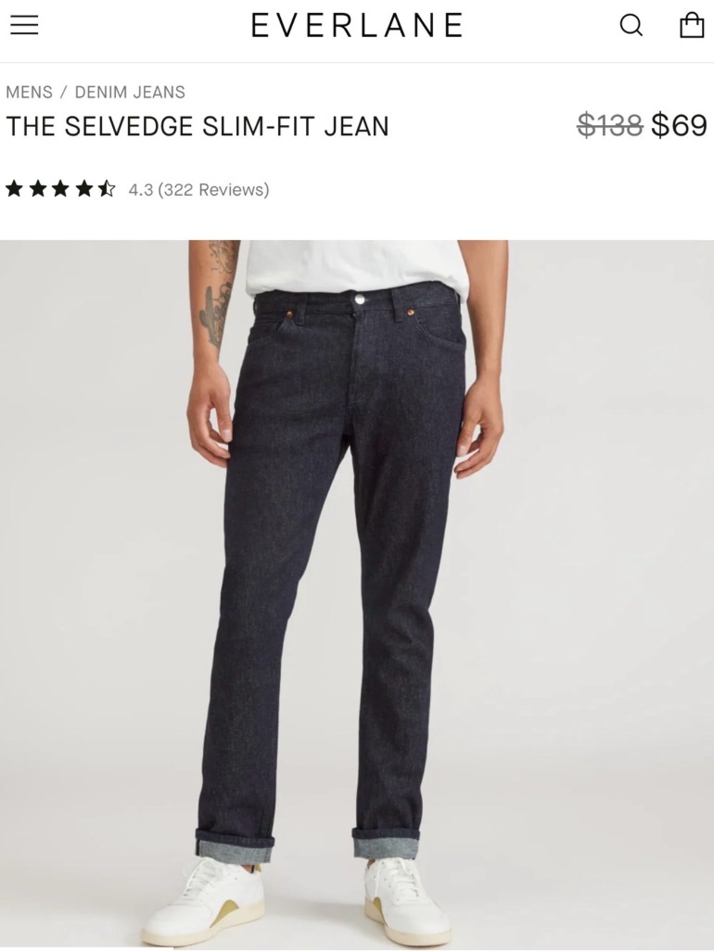 Everlane THE SELVEDGE SLIM-FIT JEAN in Dark Rinse  Size 32x30